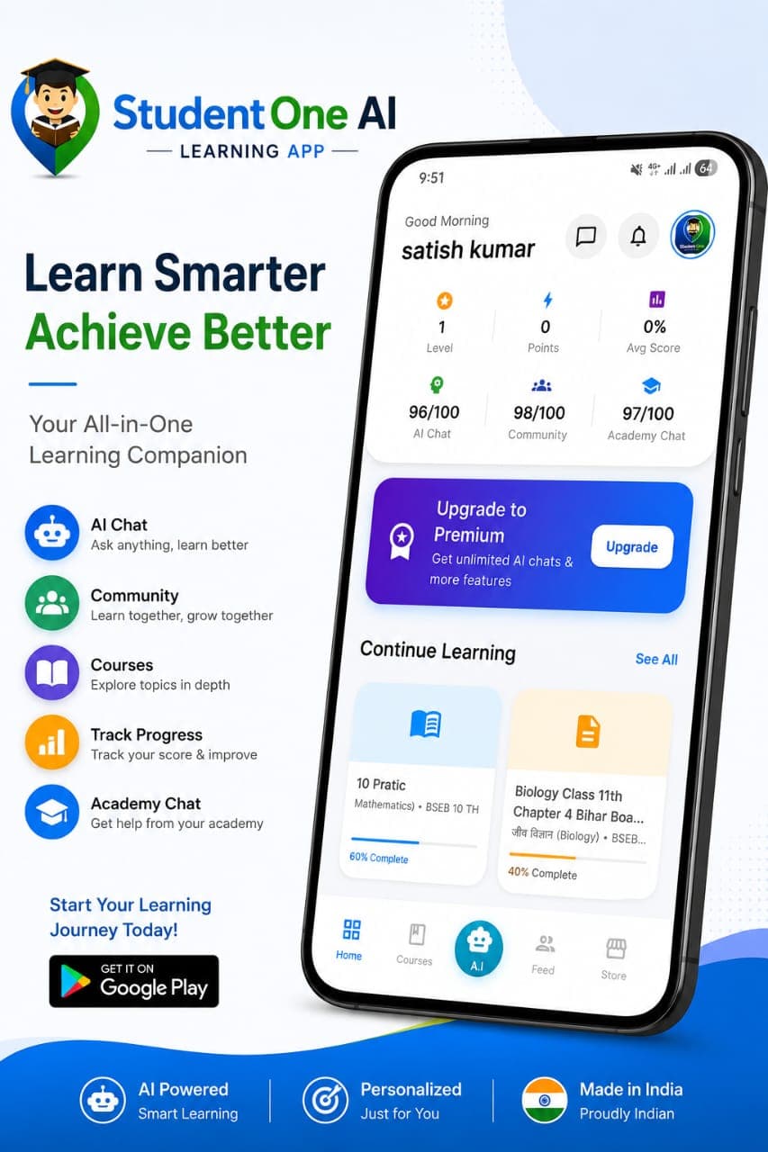 Student One app home screen with AI learning, courses and community features
