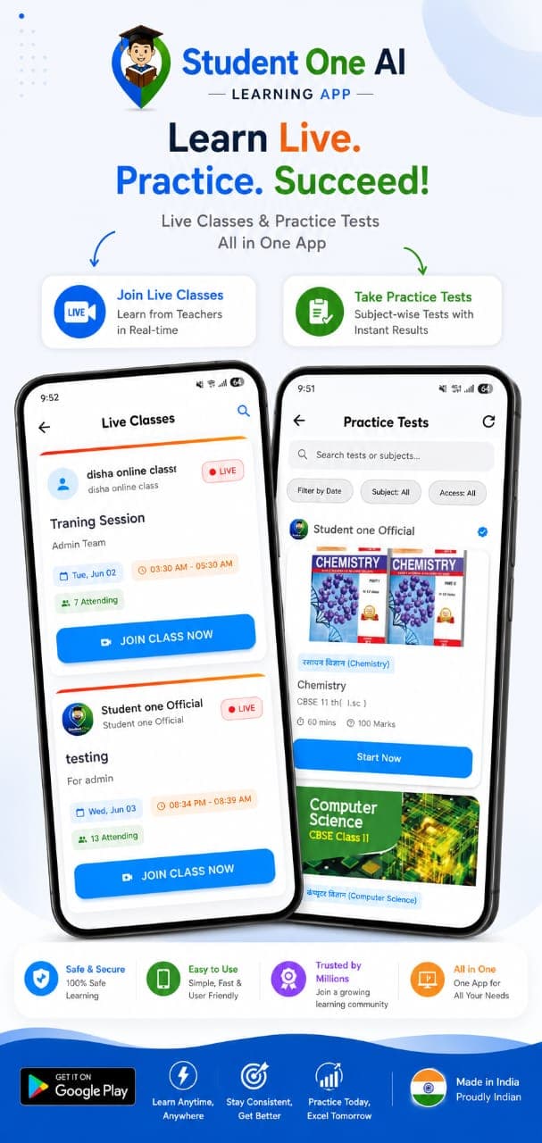 Student One live classes and practice tests screens